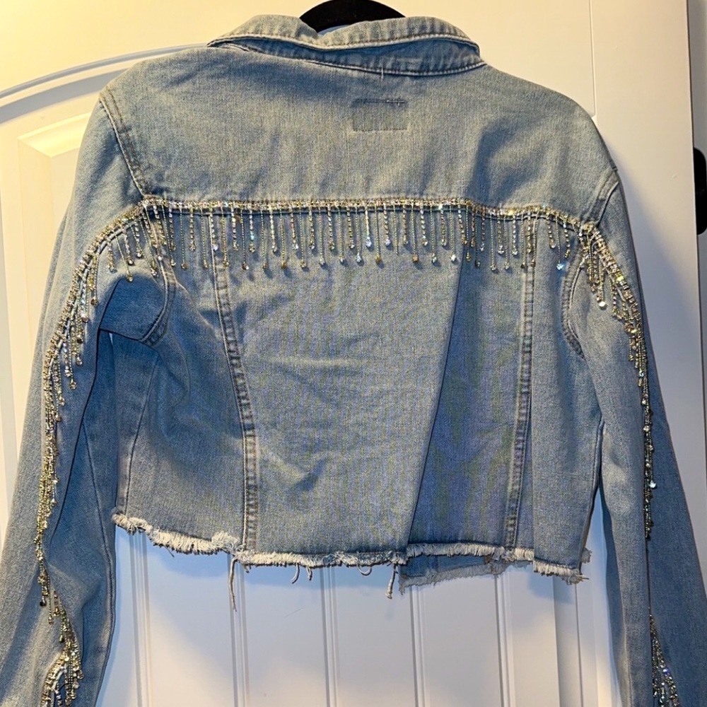 Denim Crop Rhinestone Jacket
